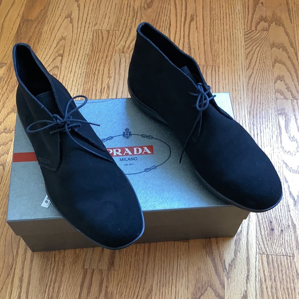 PRADA black suede chukka boots